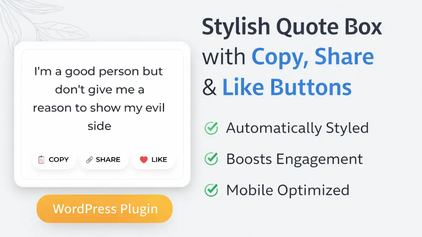 Quote Box with Copy, Share & Like Buttons